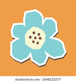Simple Flat Color of Light Blue Flower Sticker with White Line Border in Cutout Style