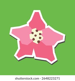 Simple Flat Color of Pink Flower Sticker with White Line Border in Cutout Style