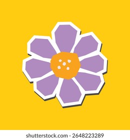 Simple Flat Color of Purple Flower Sticker with White Line Border in Cutout Style