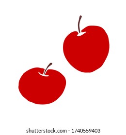 Simple flat color red apple icon isolated on white background. Symbol autumn, crop, fruitful year. Harvest thanksgiving or halloween theme. Hand drawn vector EPS10 illustration