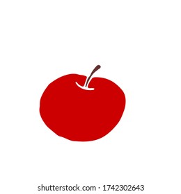Simple flat color red apple icon isolated on white background. Symbol autumn, crop, fruitful year. Harvest thanksgiving or halloween theme. Hand drawn vector EPS10 illustration