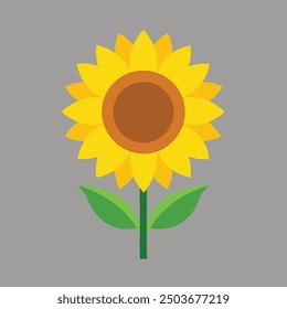 Simple flat color style sunflower vector illustration for digital and print designs.