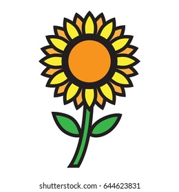 Simple flat color sun flower icon vector