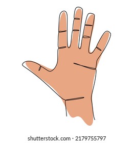Simple flat colored continuous line drawing of a waving or say hello hand gesture. Symbol and sign design concept