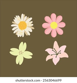 Simple Flat Colorful Flowers Art Decor