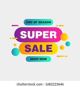 Simple Flat Colorful Gradient Super Sale Sign Shape Banner Design, Discount Banner Template Vector for advertising, social media, web banner