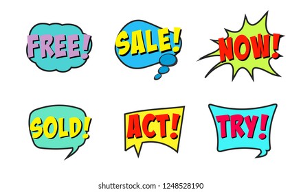 Simple flat colorful Pop Art comic collection in vector graphics