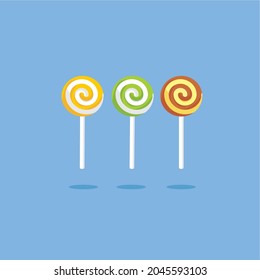 Simple flat colorfull lollipop candy stick vector.yellow green red color lollipop candy for shop or dessert