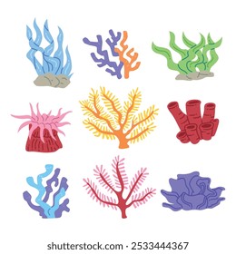 Simple flat colourful coral illustration set