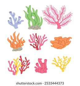 Simple flat colourful coral illustration set
