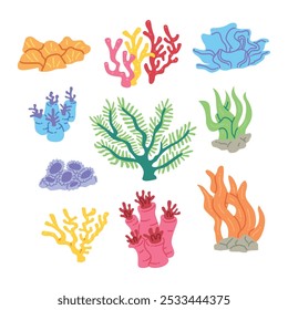 Conjunto de ilustración de coral colorido plano simple