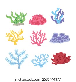 Simple flat colourful coral illustration set