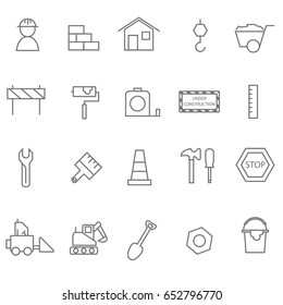 Simple flat construction line icon, buildings and construction object