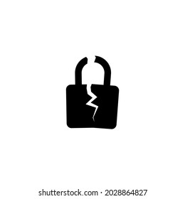 Diseño simple de la ilusión de bloqueo con grietas planas, silueta del vector de plantilla de símbolo de bloqueo roto