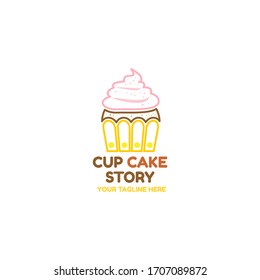 Simple Flat Cup Cake Logo Template for your cake shop, store, cafe, restaurant, business, and many more. In line style concept design.