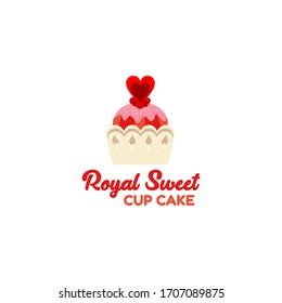 Simple Flat Cup Cake Logo Template for your cake shop, store, cafe, restaurant, business, and many more. In pink icing with love decoration and cheery concept design