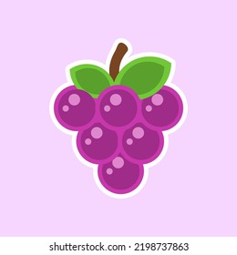 simple and flat cute doodle grape illustration isolated on a light purple background for stickers, vitamin products etc