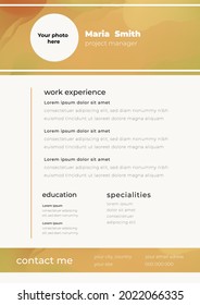 Simple flat cv resume work template gradient colorful yellow