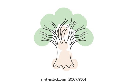 Simple Flat Design. African giant banyan tree icon. With a white background