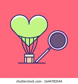 diseño plano simple 
amor en globo y 
lupa especial para el día de San Valentín con estilo elegante