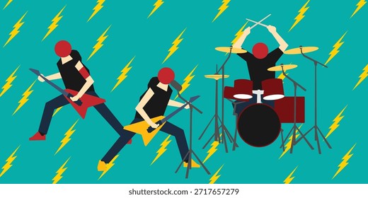 Einfaches flaches Design von Bandzeichen. Sänger, Gitarrist und Schlagzeuger