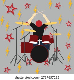Einfaches flaches Design von Bandzeichen. Sänger, Gitarrist und Schlagzeuger