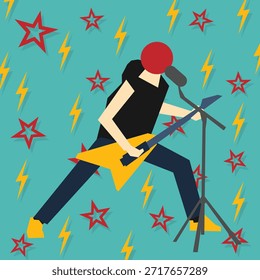 Diseño plano simple de los personajes de la banda. vocalista, guitarrista y baterista