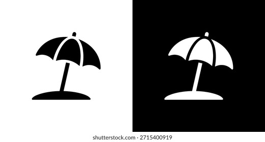 Simple diseño plano paraguas de playa aislado icono blanco y negro