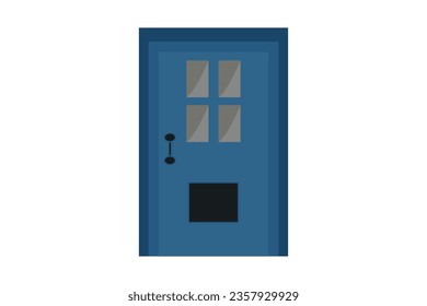 Simple flat design of a blue door.