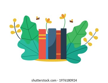 simple flat design books illustration