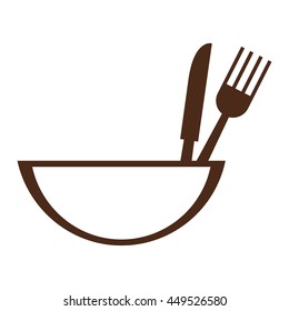 simple flat design bowl with eating utensils icon vector illustration