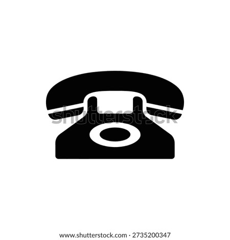 Simple, flat design of a classic black rotary phone on white background