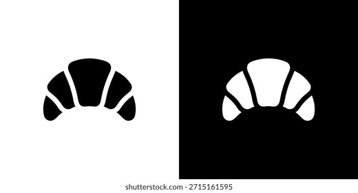 Simple Flat Design Croissant Pastry Silhouette Icon with Black and White Version