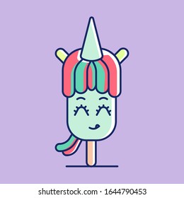 simple flat design cute girl ice cream unicorn smile special for valentine day with elegant style