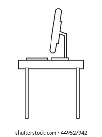 simple flat design desk with computer profile icon vector illustration