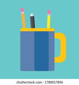 simple flat design Desktop Mug with Pencils vector graphics
