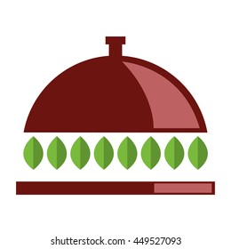 simple flat design dish tray with leaves icon vector illustration