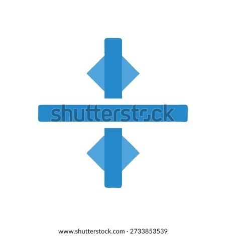 A simple flat design features horizontal and vertical bars symmetrically aligned against a White Background. Blue geometric shapes stand out.