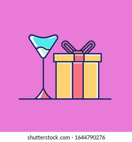simple flat design gift love and glass water special for valentine day with elegant style