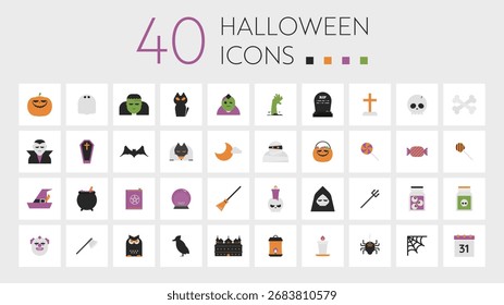Simple Flat Design Halloween Icon Set (40 icons)