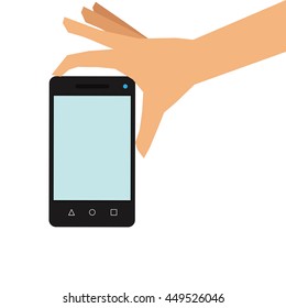 simple flat design hand holding cellphone icon vector illustration