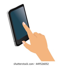simple flat design hand holding cellphone icon vector illustration