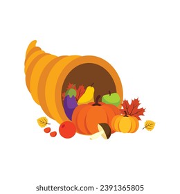 Simple Flat Design of Harvest Cornucopia for Thanksgiving Theme Illustration.