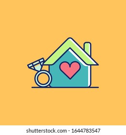 diseño sencillo y plano casa de amor y anillo de diamante especial para el día de San Valentín con estilo elegante