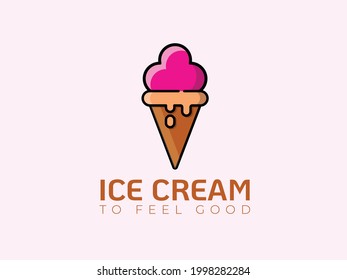 Simple Flat Design Ice Cream Logo Design, Fresh Ice Cream Cone Isolated On White Background, Modern vector.