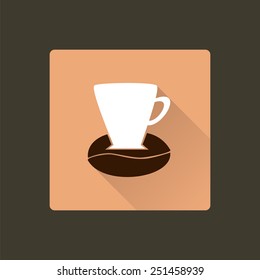 Simple flat design icon of coffee and mug. Coffee bean and cup icon. Cafe and restaurant logo design element. Symbol of drink industry. EPS10 vector
