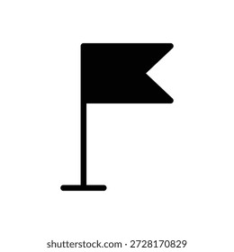 A simple, flat design icon featuring a solid black flag. The flag is depicted with a straight flagpole and a rectangular banner part that has a triangular cut-out on the right side, commonly resembling a pennant or a bookmark flag. The icon is rendered in a solid black fill against a plain white background, emphasizing its clean, minimalist aesthetic. This versatile graphic is ideal for use in user interfaces, web design, mobile applications, or as a symbol to represent a location, goal, important marker, favorite item, or a saved destination.