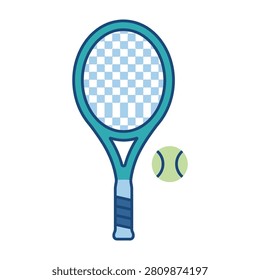 Simple flat design icon featuring a blue tennis racket and a yellow ball. Perfect for sports websites, tournament branding, fitness apps, and athletic event design.