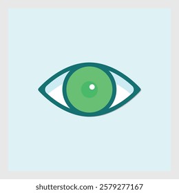 Simple flat design icon of a human eye with green iris on a light background