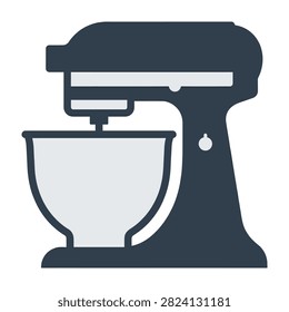 Simple flat design icon of a kitchen stand mixer with a mixing bowl. Ideal for baking, cooking, and culinary web design or app interface elements.